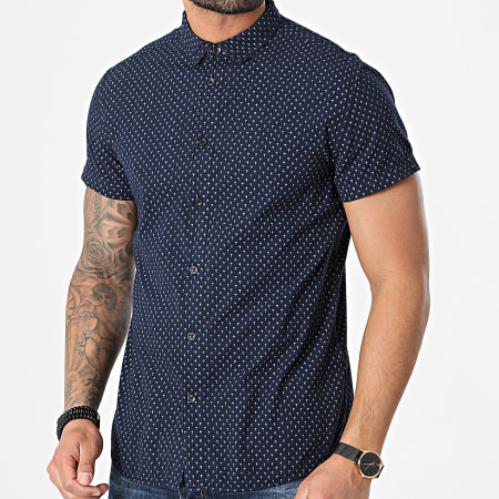 Deeluxe - Chemise Manches Courtes Floral Pagos Bleu Marine