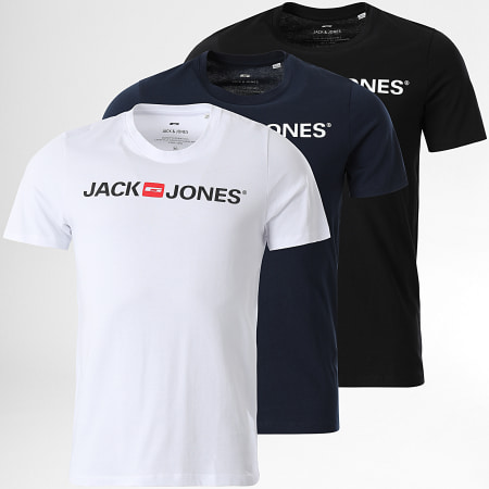 Jack And Jones - Pack De 3 Camisetas Corp Logo Blanco Negro Azul Marino