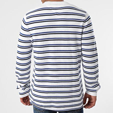 Tommy Jeans - Tee Shirt Manches Longues A Rayures Multistripe Cotton 0185 Blanc Bleu Noir