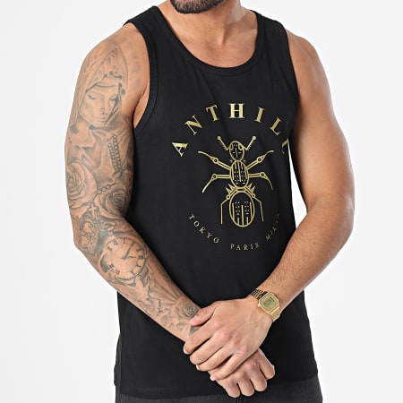 Anthill - Camiseta sin mangas con logo dorado negro