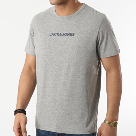 Jack And Jones - Lot de 3 Tee Shirts Crain Bleu Marine Gris Chiné Bleu Clair