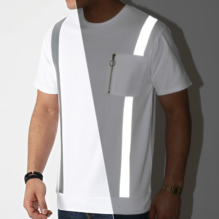 John H - Camiseta con bolsillo XW915 Blanco reflectante