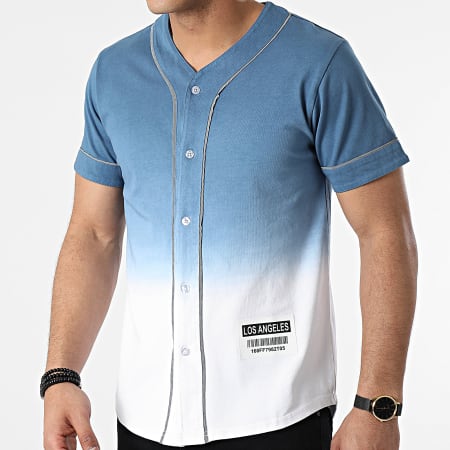 John H - Camisa Manga Corta XW926 Azul Claro Blanco Degradado Reflectante