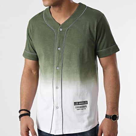 John H - XW926 Camicia a maniche corte riflettente verde cachi e bianco