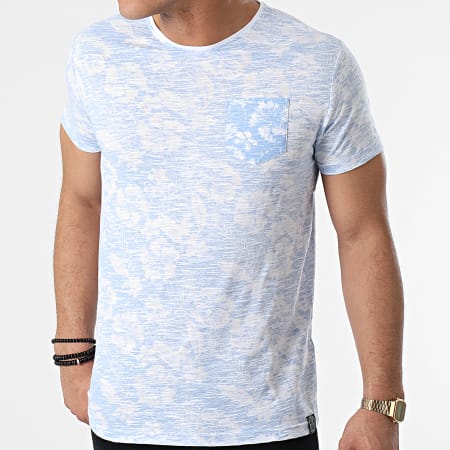 La Maison Blaggio - Tee Shirt Poche Merced Bleu Clair Blanc Floral