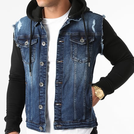 Men's Casual Coton Denim & des manches en jersey TRUCKER Veste avec amovible Capuche