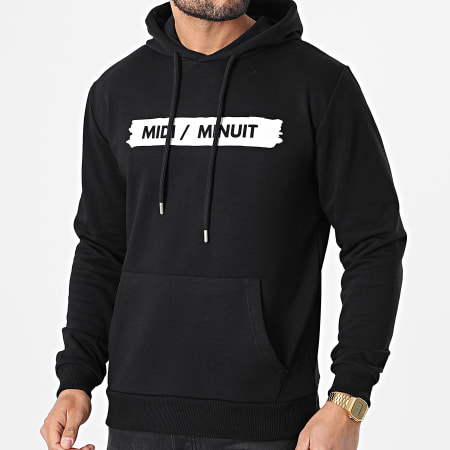 Midi Minuit - Sweat Capuche Logo Typo Noir Blanc