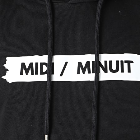 Midi Minuit - Sweat Capuche Logo Typo Noir Blanc