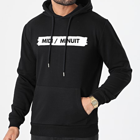 Midi Minuit - Sweat Capuche Logo Typo Noir Blanc