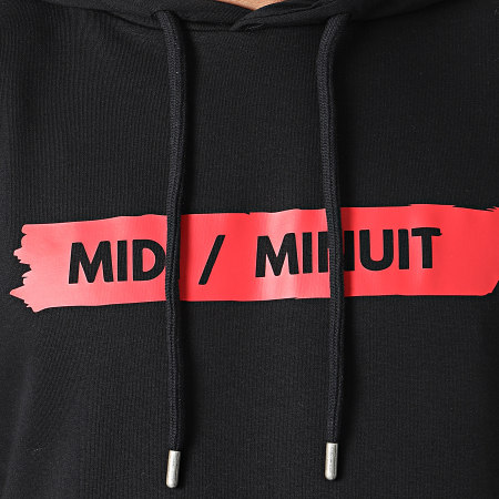 Midi Minuit - Sweat Capuche Logo Typo Noir Rouge