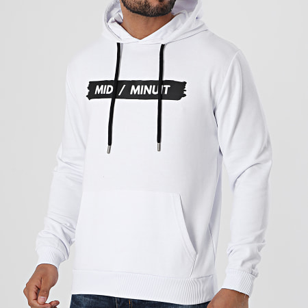 Midi Minuit - Sweat Capuche Logo Typo Blanc Noir