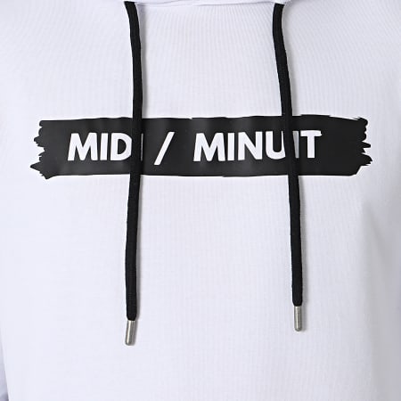 Midi Minuit - Sweat Capuche Logo Typo Blanc Noir