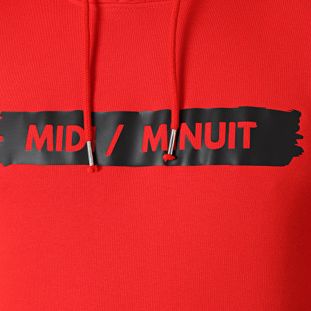 Midi Minuit - Sweat Capuche Logo Typo Rouge Noir