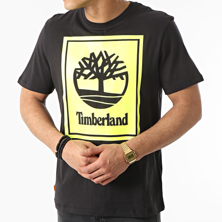 Timberland - Tee Shirt Stack Logo A2AJ1 Noir Jaune Fluo