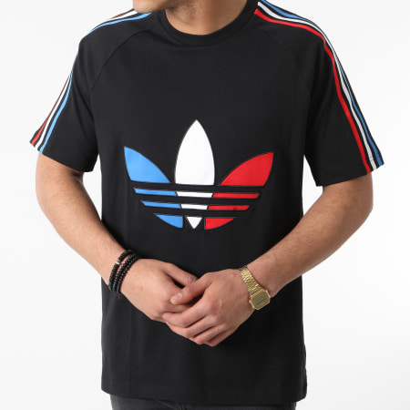 Adidas Originals - Tee Shirt A Bandes Tricolore Tee 2 GQ8920 Noir