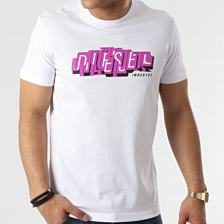 Diesel - Tee Shirt A02367-0HAYU Blanc Violet