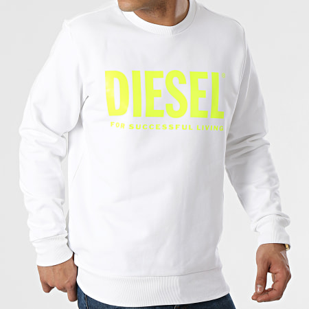 Diesel - Sweat Crewneck Division Logo 00SWFH-0BAWT Blanc Jaune Fluo