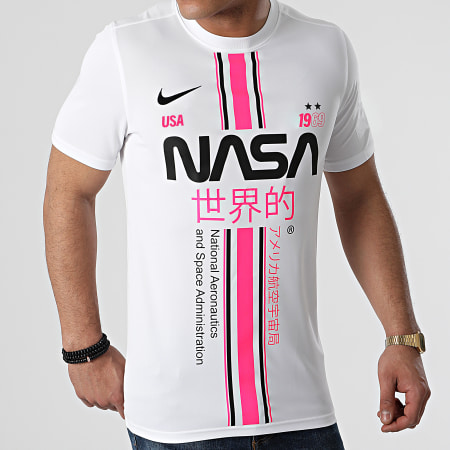 NASA - Tee Shirt Stripe Blanc Rose Custom