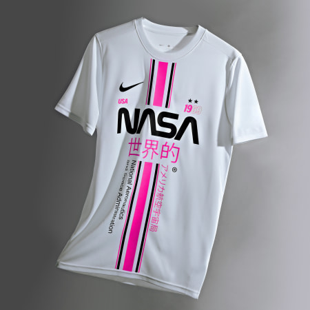 NASA - Camiseta Raya Blanca Rosa Personalizada