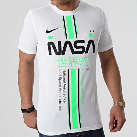 NASA - Tee Shirt Stripe Blanc Vert Fluo Custom