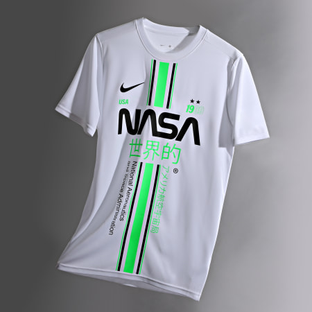 NASA - Tee Shirt Stripe Blanc Vert Fluo Custom