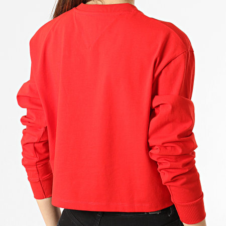 Tommy Jeans - Tee Shirt Manches Longues Femme Crop Tommy Badge 9104 Rouge