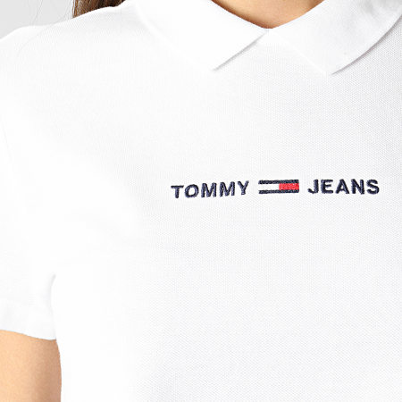 Tommy Jeans - Polo Manches Courtes Crop Femme Regular Linear 9909 Blanc