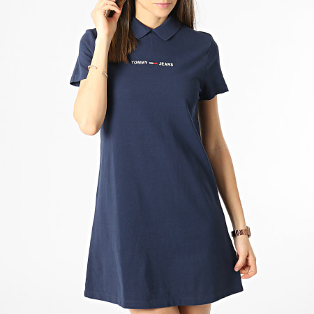 Tommy Jeans - Robe Polo Manches Courtes Femme Essential 0116 Bleu Marine