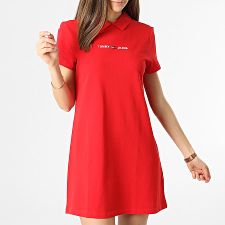Tommy Jeans - Robe Polo Manches Courtes Femme Essential 0116 Rouge