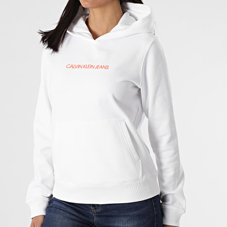 Calvin Klein - Sweat Capuche Femme Shrunken Institutional 5582 Blanc