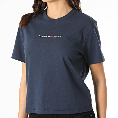 Tommy Jeans - Tee Shirt Femme Linear Logo 0057 Bleu Marine