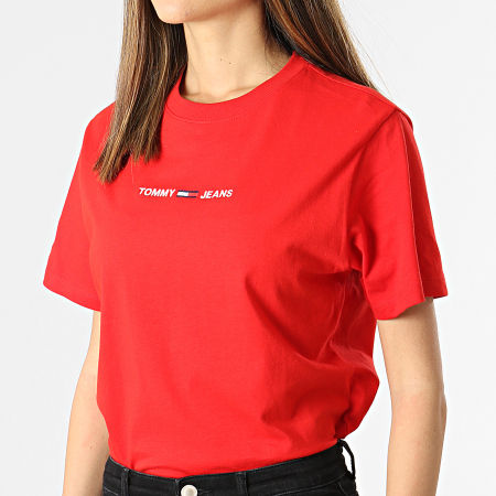Tommy Jeans - Tee Shirt Femme Stacked Tommy Flag 0057 Rouge