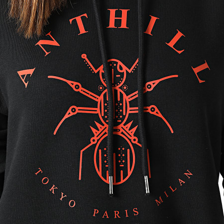 Anthill - Robe Sweat Capuche Femme Logo Noir Rouge