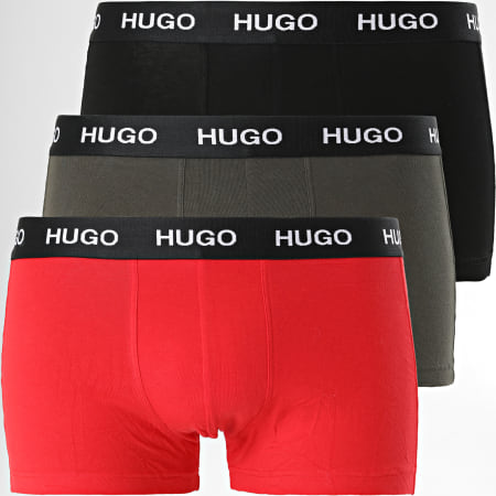 HUGO - Lot De 3 Boxers 50449351 Noir Rouge Vert Kaki