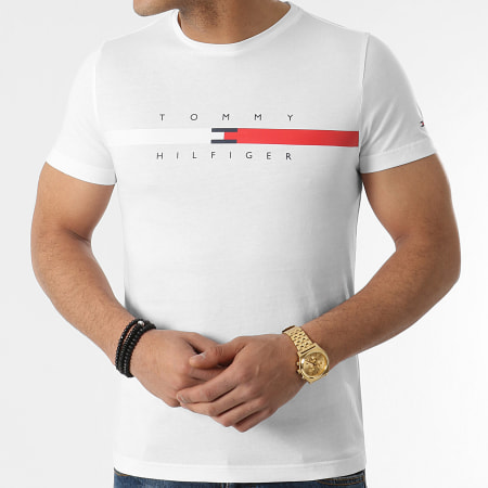 Tommy Hilfiger - Tee Shirt Global Stripe Chest 6572 Blanc
