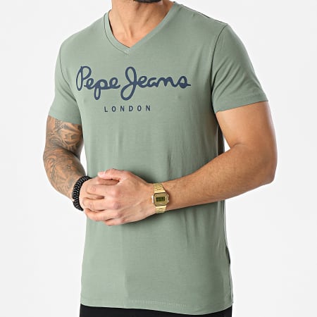 Pepe Jeans - Tee Shirt Col V Original Stretch PM500373 Vert
