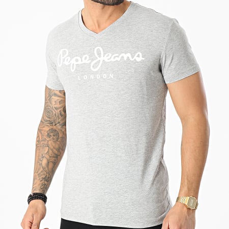 Pepe Jeans - Camiseta original elástica con cuello de pico PM500373 Gris jaspeado