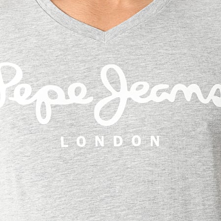Pepe Jeans - Camiseta original elástica con cuello de pico PM500373 Gris jaspeado