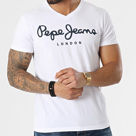 Pepe Jeans - Tee Shirt Col V Original Stretch PM500373 Blanc