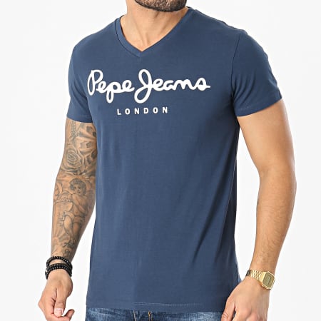 Pepe Jeans - Tee Shirt Col V Original Stretch PM500373 Bleu