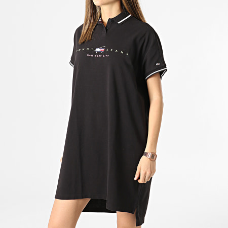 Tommy Jeans - Robe Polo Manches Courtes Femme Modern Logo 9854 Noir