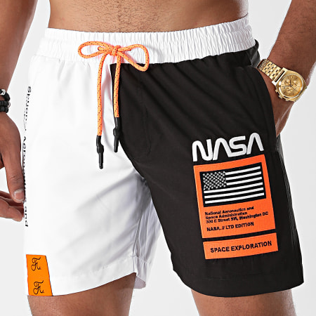 Final Club - Short De Bain NASA Half Limited Edition Noir Blanc Détails Orange Fluo
