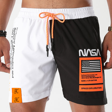 Final Club - Short De Bain NASA Half Limited Edition Noir Blanc Détails Orange Fluo