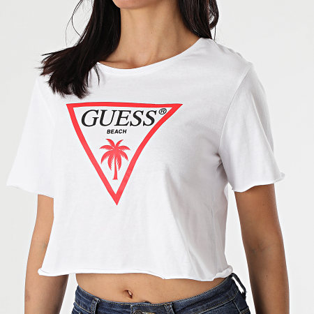 Guess - Tee Shirt Crop Femme Triangle Logo E02I01-JA911 Blanc