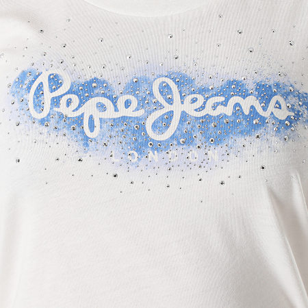 Pepe Jeans - Tee Shirt Strass Femme Camila PL504827 Ecru