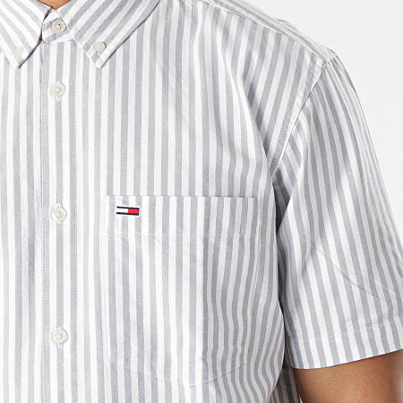 Tommy Jeans - Chemise Manches Courtes A Rayures Striped 0160 Blanc Bleu Clair