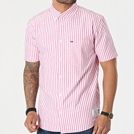 Tommy Jeans - Chemise Manches Courtes A Rayures Striped 0160 Blanc Rose
