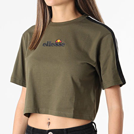 Ellesse - Tee Shirt Crop Femme A Bandes Amarillo SGI09281 Vert Kaki