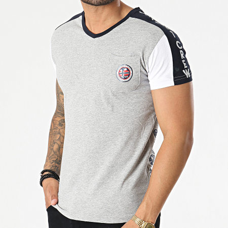 Geographical Norway - Tee Shirt Poche A Bandes Jorth Gris Chiné