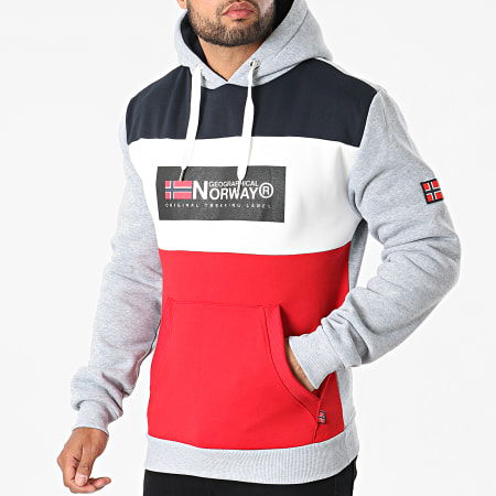 Geographical Norway - Sweat Capuche Golem Gris Chiné Rouge